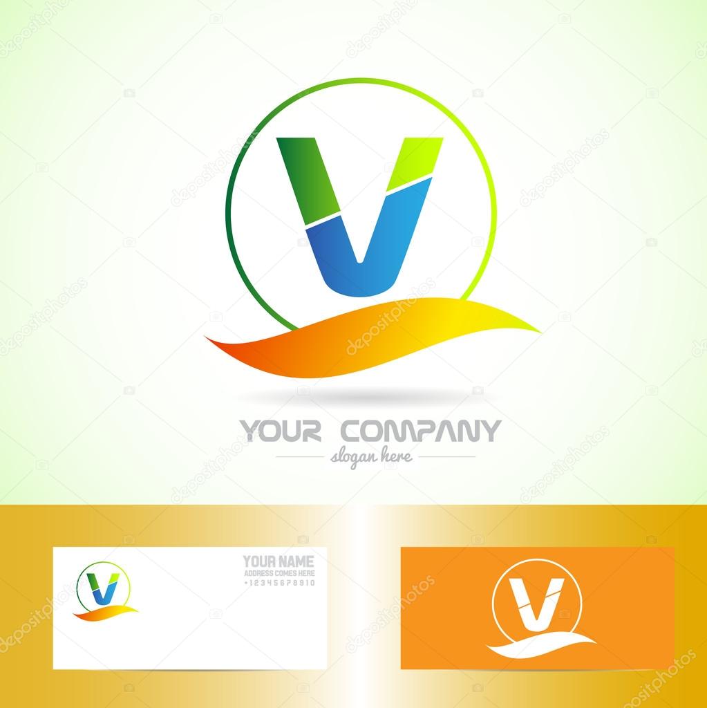 Vector company logo element template of letter V green blue orange