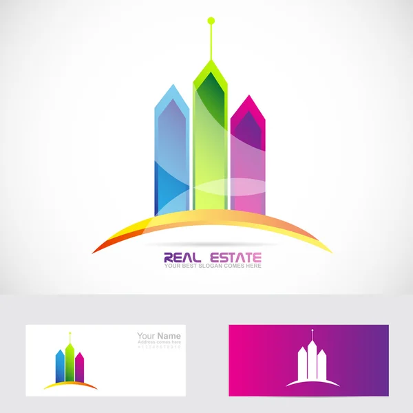 Prédios imobiliários cores logotipo — Vetor de Stock