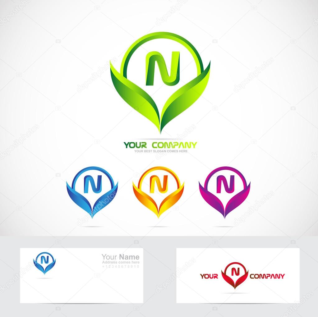 Vector company logo icon element template letter n alphabet green colors set leafs