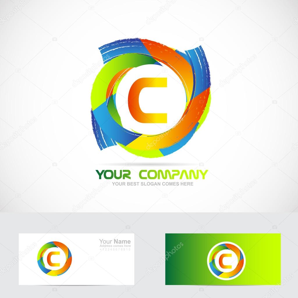 Vector company logo icon element template alphabet letter C colors circle media, it, corporate