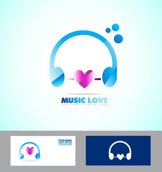 Music headphones logo icon love heart — ストックベクタ