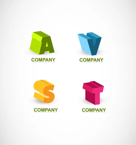 Alfabeto cores letra conjunto 3d logotipo —  Vetores de Stock