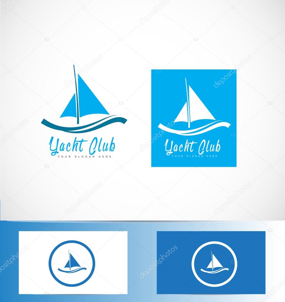 Vector company logo icon element template yacht yachting boat shape sailing blue holiday