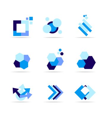 Mavi şekil logo simge seti  