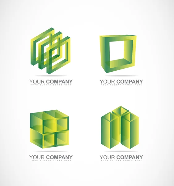 녹색 사각형 큐브 박스 로고 아이콘 세트 — 스톡 벡터