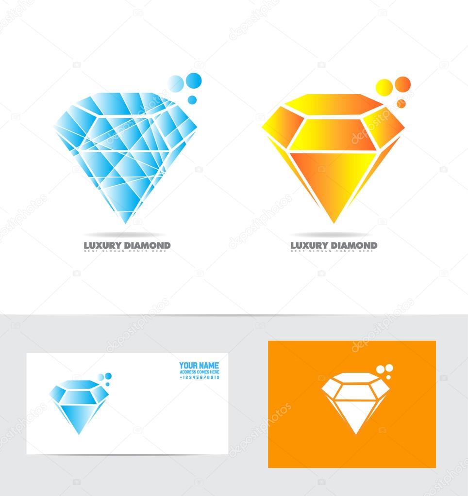 Vector company logo icon element template diamong stone ring luxury item orange blue