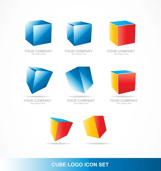 Cubo logo icono conjunto corporativo — Vector de stock