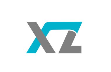 Temiz minimalist XZ X Z monogram logosu bağlı deniz mavisi ve gri harfler, modern geometrik tarz, yüksek kontrast negatif alan, marka kimliği ve teknoloji tasarımı için mükemmel
