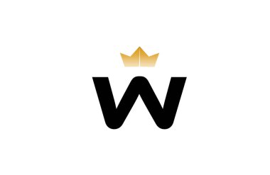Zarif minimalist W logosu üzerinde koyu siyah harf, üzerinde lüks altın taç aksanı, birinci sınıf markalaşma ve kimlik için temiz vektör tarzı var.