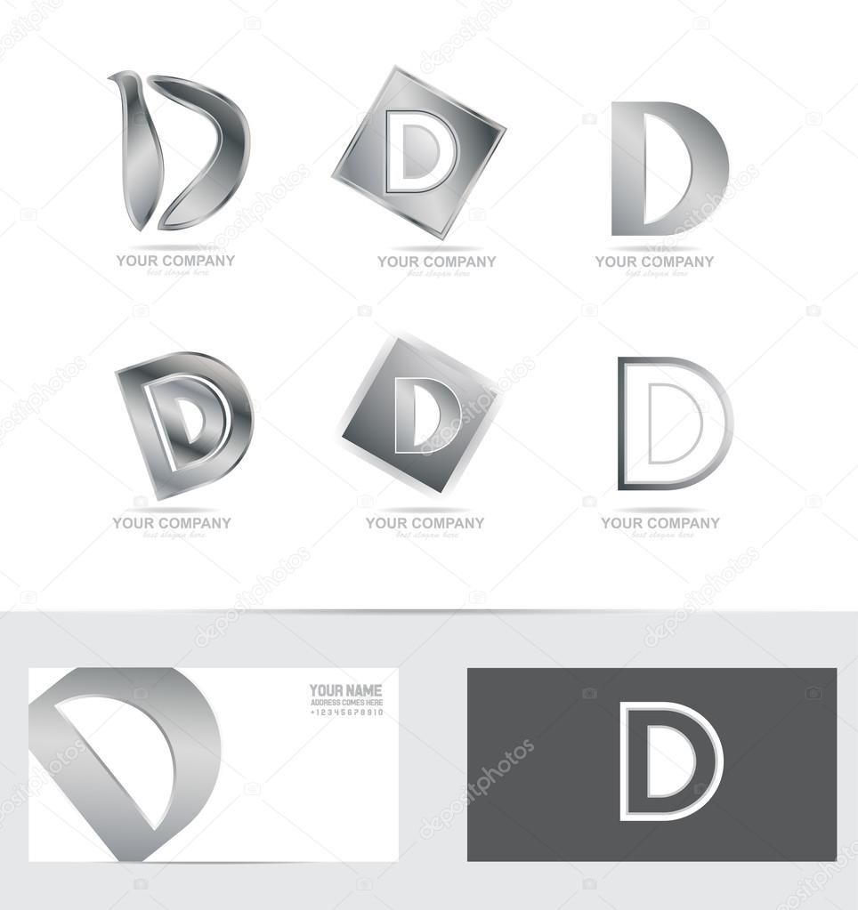Vector company logo icon element template letter D silver metal set