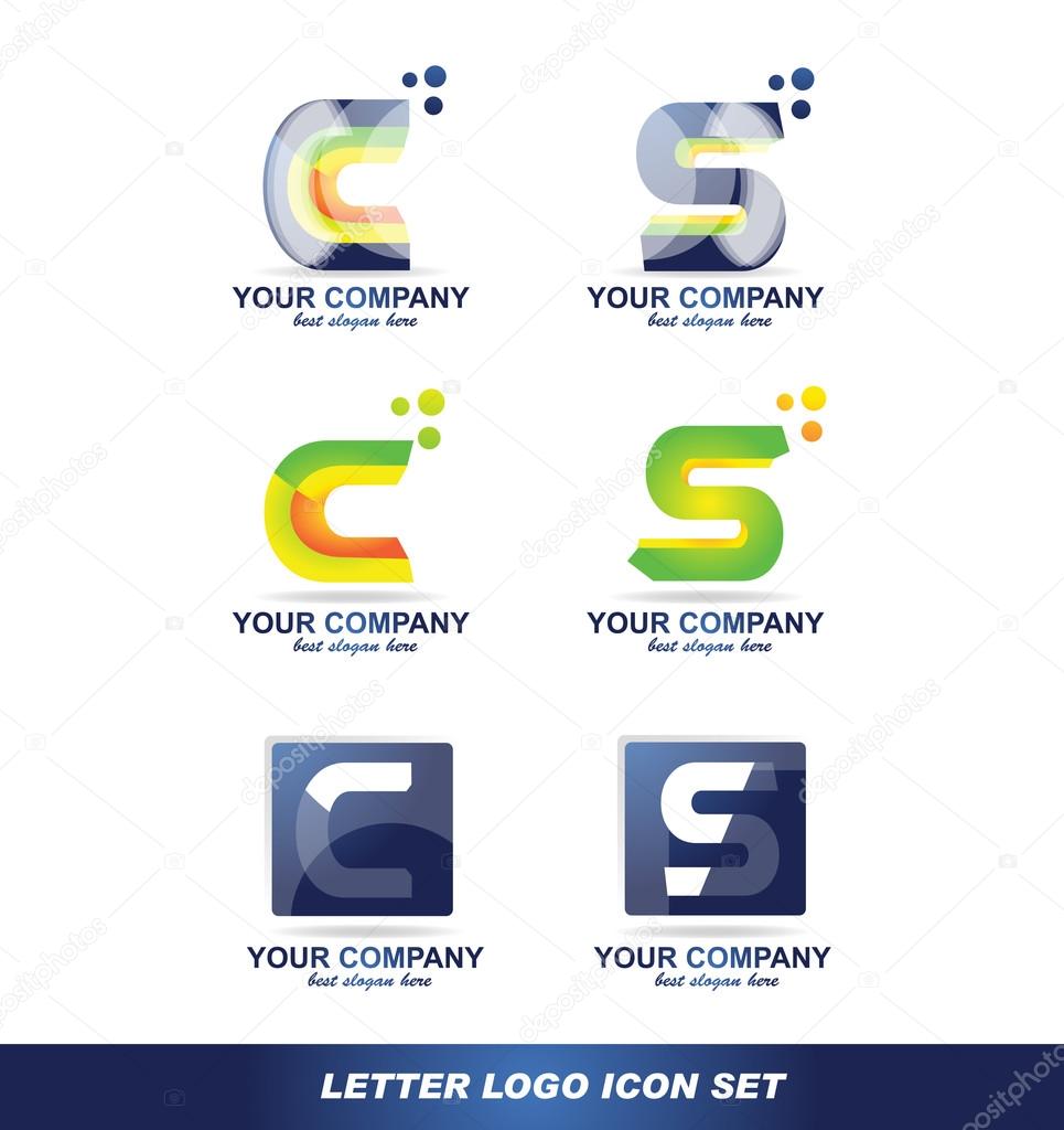 Vector company logo icon element template alphabet letter 3d c s blue green orange
