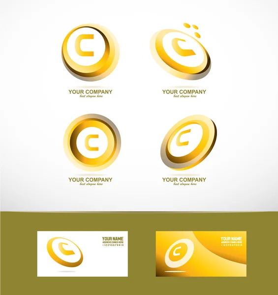 Letra c círculo de oro conjunto icono — Vector de stock