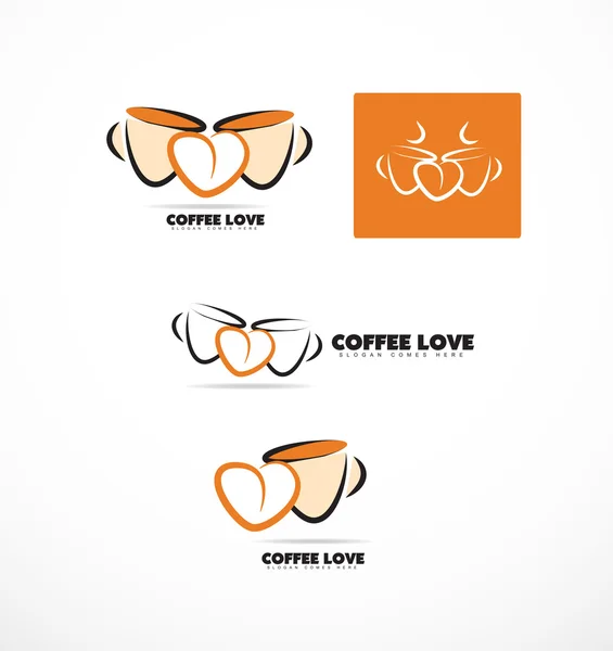 Set di logo cuore amore tazza di caffè — Vettoriale Stock