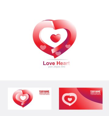 Kırmızı aşk kalp logo 3d