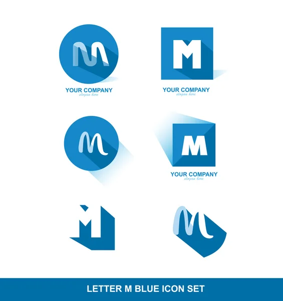 Carta M logotipo azul ícone definido — Vetor de Stock