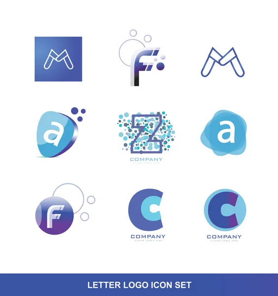 Set icona logo lettera alfabeto blu — Vettoriale Stock