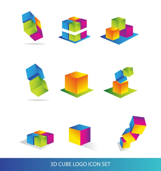 Cubo 3d logotipo ícone definir cores — Vetor de Stock