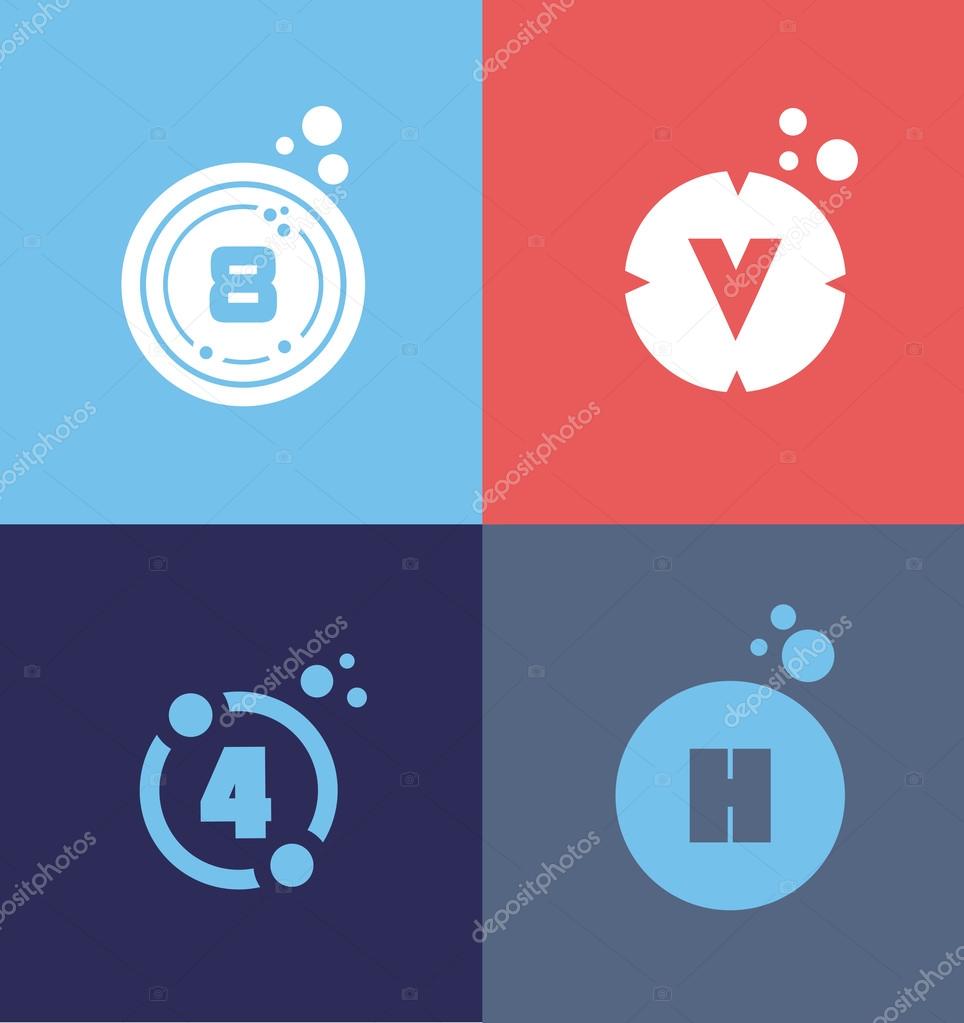 Vector company logo icon element template letter alphabet number eight 8 four 4 v h circle pastel color