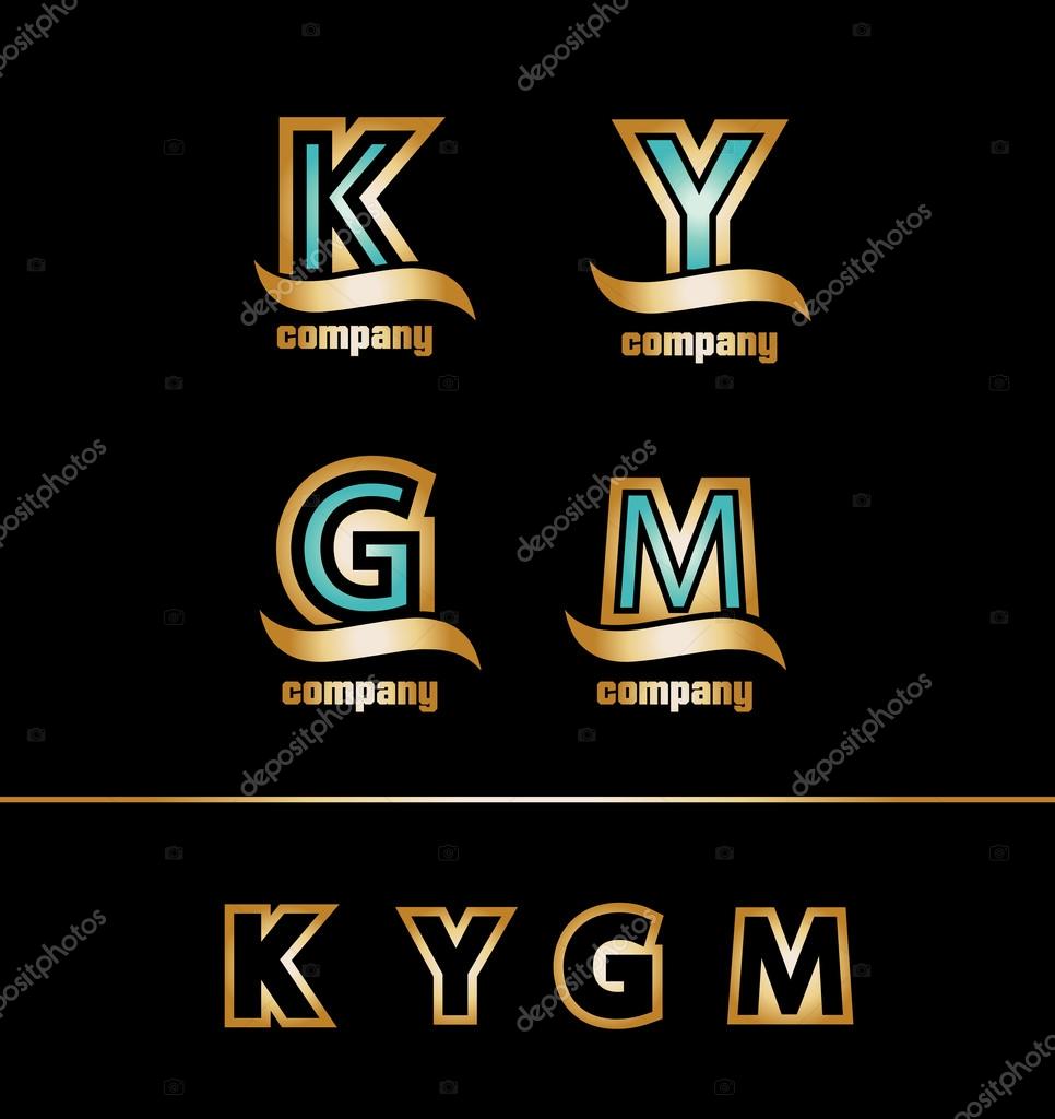 Vector company logo icon element template alphabet letter gold golden jewelry jewellery set K Y G M contour