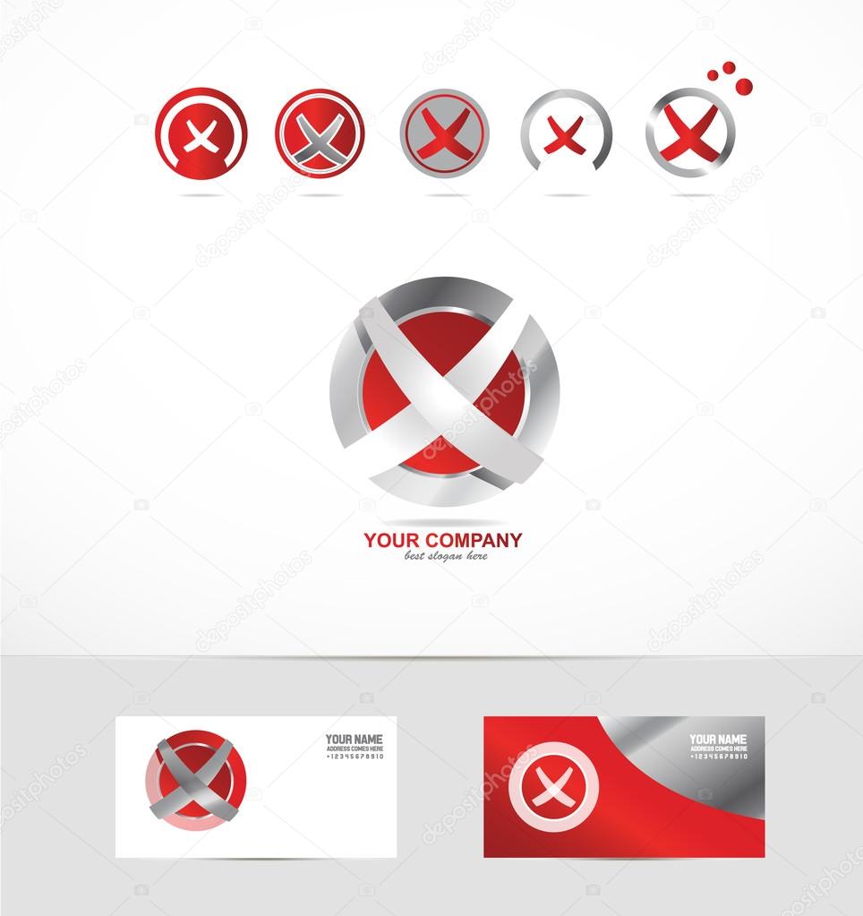 Vector company logo icon element template alphabet letter x metal red circle set