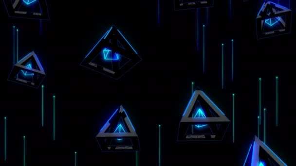 Space pyramids on dark background — Stock Video