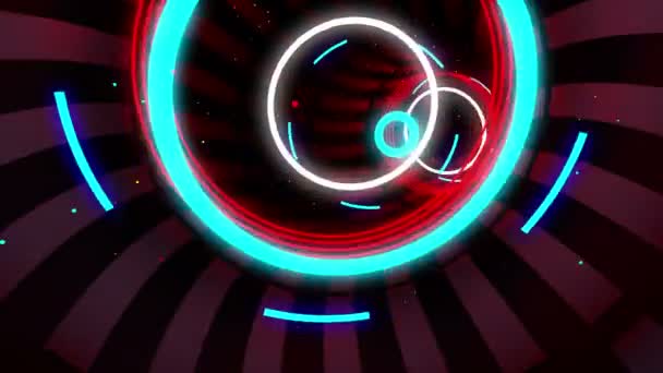 Tunnel van neon ringen — Stockvideo