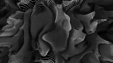 3D çizgiler dijital görsel animasyon. Başlıklarda, sunumlarda veya VJ kullanımında kullanmak için ideal döngüsüz renksiz geometrik patlayıcı etkisi görüntüsü. 