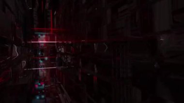 Dijital şehir dijital görsel animasyonu. Başlıklarda, sunumlarda veya VJ kullanımında kullanmak için ideal döngüsüz renksiz geometrik patlayıcı etkisi görüntüsü. 