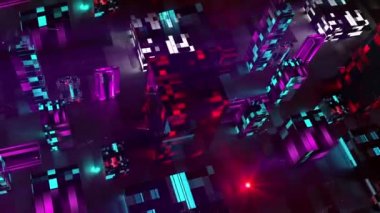 Dijital şehir dijital görsel animasyonu. Başlıklarda, sunumlarda veya VJ kullanımında kullanmak için ideal döngüsüz renksiz geometrik patlayıcı etkisi görüntüsü. 