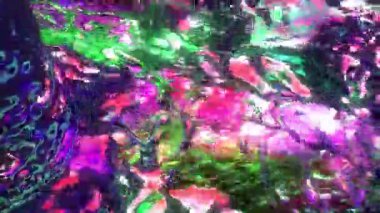 Sıvı renkli dijital görsel animasyon. Başlıklarda, sunumlarda veya VJ kullanımında kullanmak için ideal döngüsüz renksiz geometrik patlayıcı etkisi görüntüsü.  