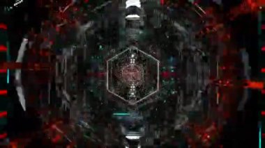 Dijital portal dijital görsel animasyon. Başlıklarda, sunumlarda veya VJ kullanımında kullanmak için ideal döngüsüz renksiz geometrik patlayıcı etkisi görüntüsü. 