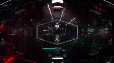 Dijital portal dijital görsel animasyon. Başlıklarda, sunumlarda veya VJ kullanımında kullanmak için ideal döngüsüz renksiz geometrik patlayıcı etkisi görüntüsü. 