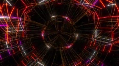 Spiral neon dijital görsel animasyon. Başlıklarda, sunumlarda veya VJ kullanımında kullanmak için ideal döngüsüz renksiz geometrik patlayıcı etkisi görüntüsü. 