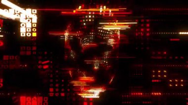 Pixelazer dijital görsel animasyon. Başlıklarda, sunumlarda veya VJ kullanımında kullanmak için ideal döngüsüz renksiz geometrik patlayıcı etkisi görüntüsü. 