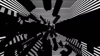 Volumetrik çokgenler dijital görsel animasyon. Başlıklarda, sunumlarda veya VJ kullanımında kullanmak için ideal döngüsüz renksiz geometrik patlayıcı etkisi görüntüsü. 