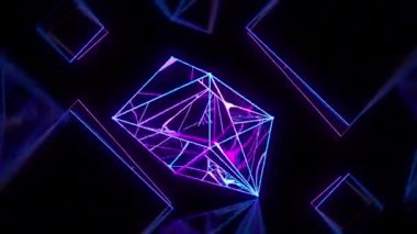 Neon lazer dijital görsel animasyon. Başlıklarda, sunumlarda veya VJ kullanımında kullanmak için ideal döngüsüz renksiz geometrik patlayıcı etkisi görüntüsü. 