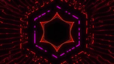 Neon baz dijital görsel animasyon. Başlıklarda, sunumlarda veya VJ kullanımında kullanmak için ideal döngüsüz renksiz geometrik patlayıcı etkisi görüntüsü. 