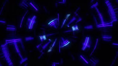 Neon desenleri dijital görsel animasyon. Başlıklarda, sunumlarda veya VJ kullanımında kullanmak için ideal döngüsüz renksiz geometrik patlayıcı etkisi görüntüsü. 