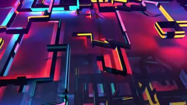 Neon ağ dijital görsel animasyonu. Başlıklarda, sunumlarda veya VJ kullanımında kullanmak için ideal döngüsüz renksiz geometrik patlayıcı etkisi görüntüsü. 