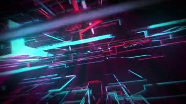 Neon ağ dijital görsel animasyonu. Başlıklarda, sunumlarda veya VJ kullanımında kullanmak için ideal döngüsüz renksiz geometrik patlayıcı etkisi görüntüsü. 