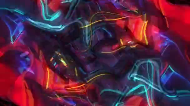 Neon Netwerk Digitale Visuele Animatie Naadloze Abstracte Gekleurde Geometrische Explosieve — Stockvideo