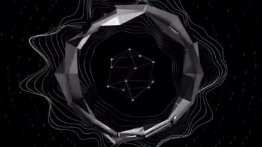 Dijital uzay dijital görsel animasyon. Başlıklarda, sunumlarda veya VJ kullanımında kullanmak için ideal döngüsüz renksiz geometrik patlayıcı etkisi görüntüsü. 