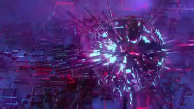 Uzay ağı dijital görsel animasyonu. Başlıklarda, sunumlarda veya VJ kullanımında kullanmak için ideal döngüsüz renksiz geometrik patlayıcı etkisi görüntüsü. 