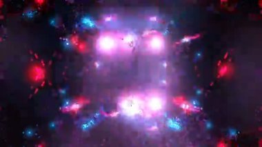 Yıldızlar dijital görsel animasyonu izler. Başlıklarda, sunumlarda veya VJ kullanımında kullanmak için ideal döngüsüz renksiz geometrik patlayıcı etkisi görüntüsü. 