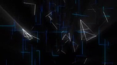 İzleme hattı dijital görsel animasyon. Başlıklarda, sunumlarda veya VJ kullanımında kullanmak için ideal döngüsüz renksiz geometrik patlayıcı etkisi görüntüsü. 