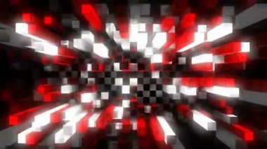 Kırmızı parıldayan dijital görsel animasyon. Başlıklarda, sunumlarda veya VJ kullanımında kullanmak için ideal döngüsüz renksiz geometrik patlayıcı etkisi görüntüsü. 