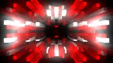 Kırmızı parıldayan dijital görsel animasyon. Başlıklarda, sunumlarda veya VJ kullanımında kullanmak için ideal döngüsüz renksiz geometrik patlayıcı etkisi görüntüsü. 