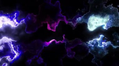 Renkli nebula dijital görsel animasyon. Başlıklarda, sunumlarda veya VJ kullanımında kullanmak için ideal döngüsüz renksiz geometrik patlayıcı etkisi görüntüsü. 