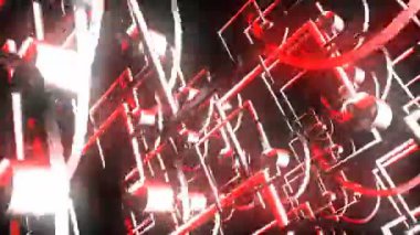 Kırmızı parıldayan dijital görsel animasyon. Başlıklarda, sunumlarda veya VJ kullanımında kullanmak için ideal döngüsüz renksiz geometrik patlayıcı etkisi görüntüsü. 