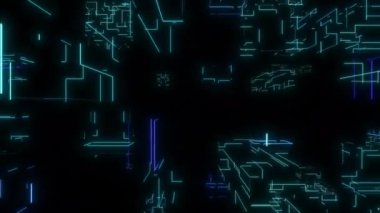 Sanal blok dijital görsel animasyon. Başlıklarda, sunumlarda veya VJ kullanımında kullanmak için ideal döngüsüz renksiz geometrik patlayıcı etkisi görüntüsü. 